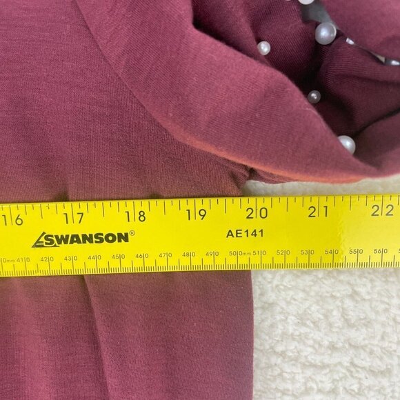 Skonhet Women's‎ Burgundy Long Sleeve Tie Front Embellished Shirt Size Large - Picture 6 of 8